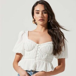 Astr Ruched Puff Sleeve Top
